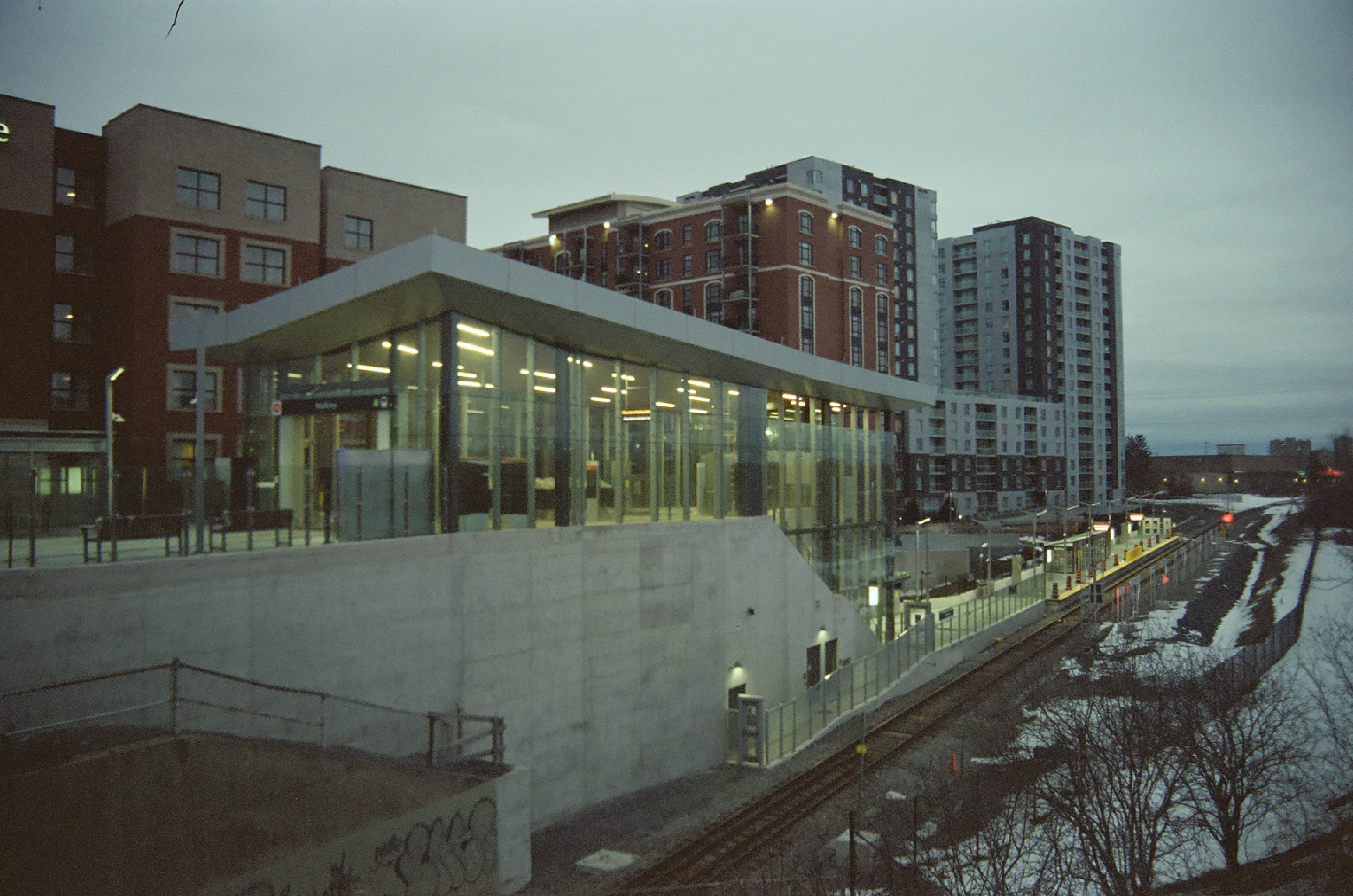 Exterior of Walkley Station at dusk